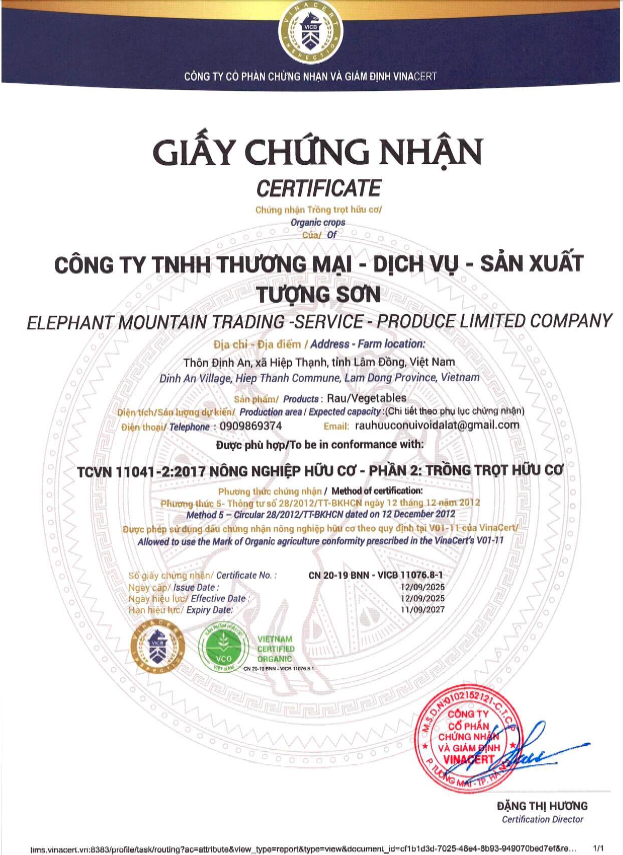 CHỨNG NHẬN HỮU CƠ VIỆT NAM – VCO