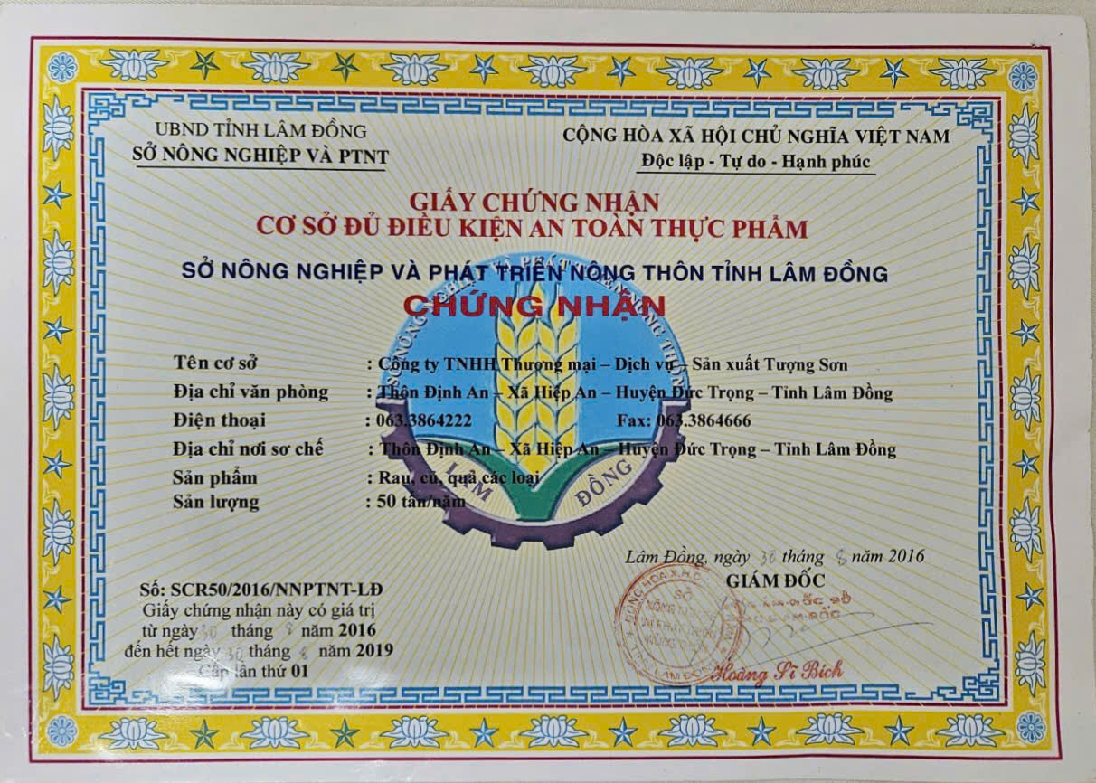 CHỨNG NHẬN VỆ SINH AN TOÀN THỰC PHẨM